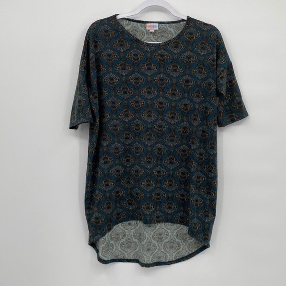 LulaRoe Womens Printed Stretch Round Neck Short Sleeve Hi-Low Hem Blouse XXS